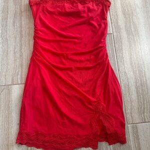 Cotton Candy Strapless Red Dress with Lace